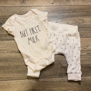 RAE DUNN 0-3m White Onesie + pants set